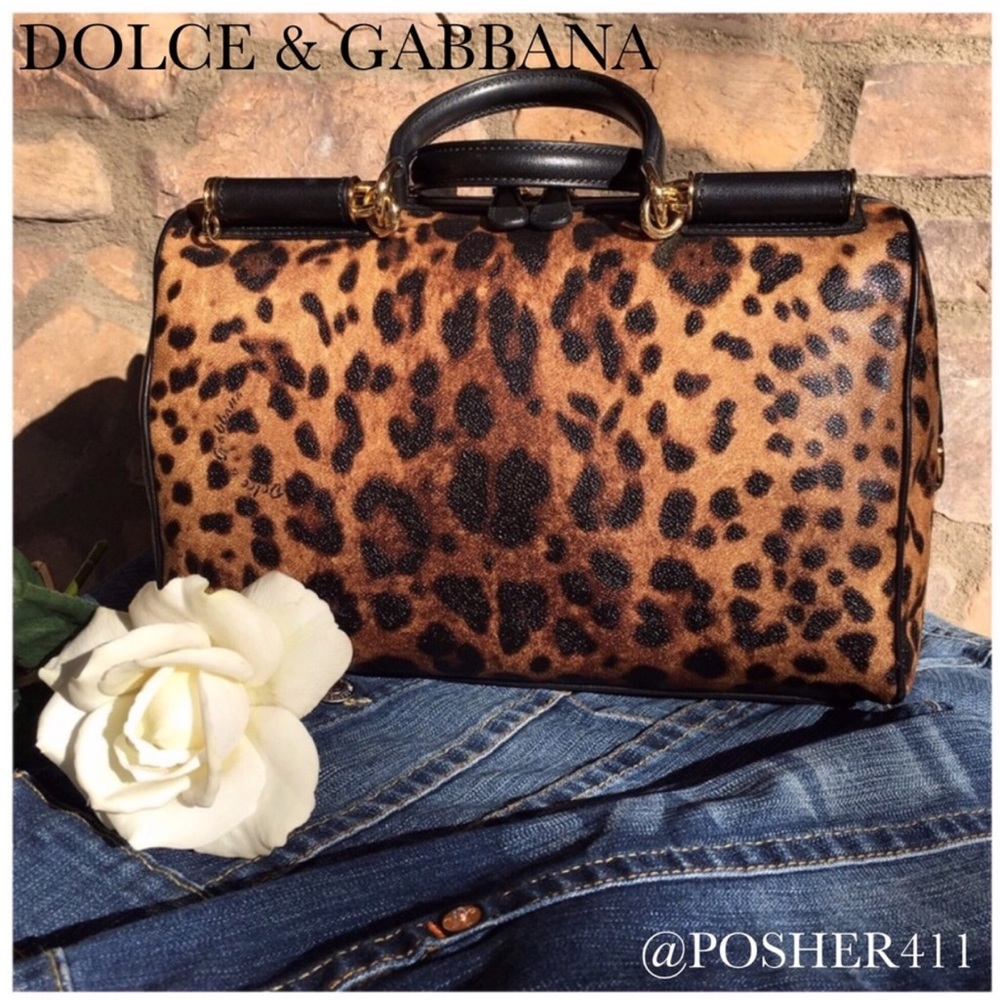 NWT DOLCE & GABBANA LEOPARD BOSTON SATCHEL BAG